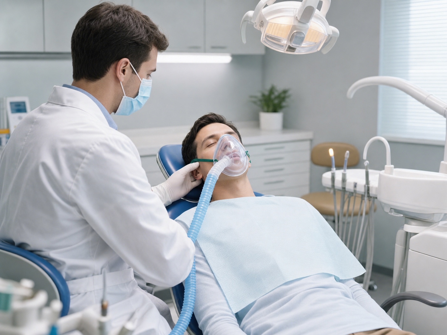 Professionnel de santé supervisant une administration par masque
