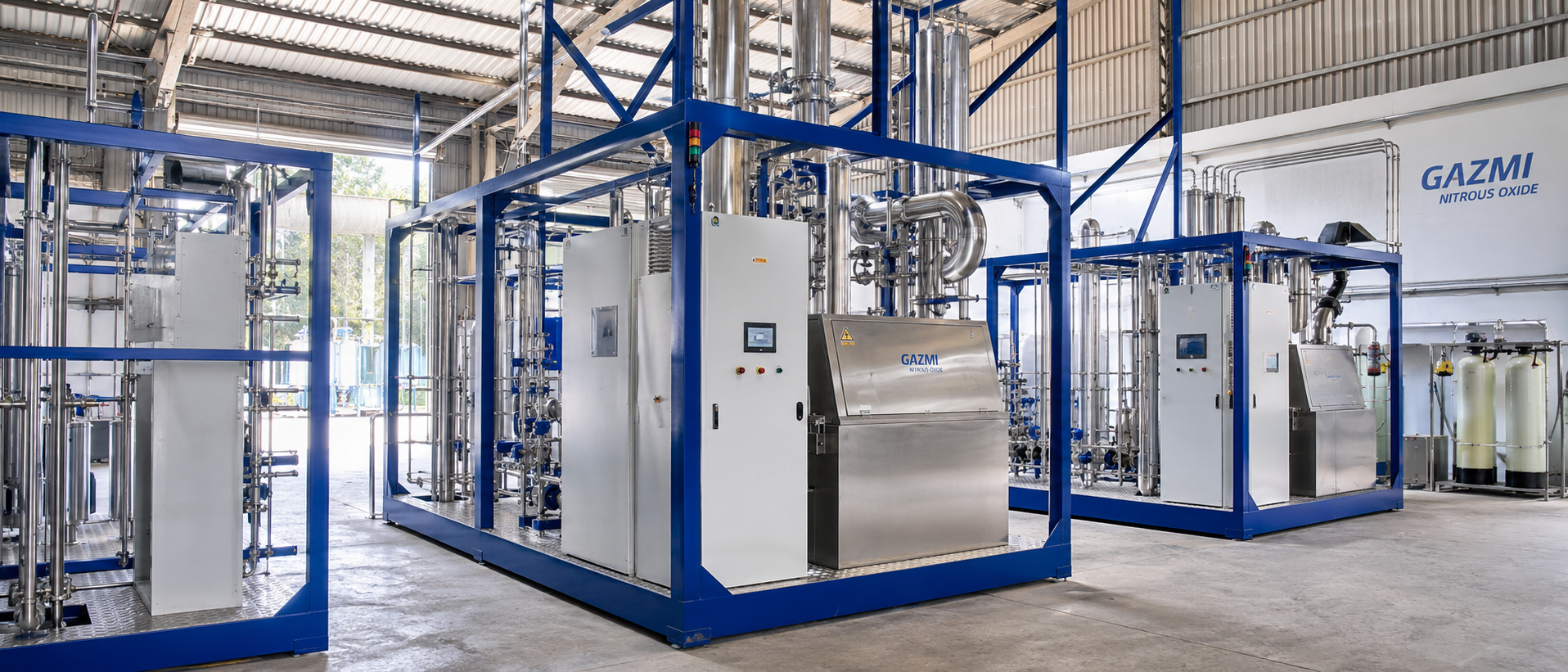 Vue large d’une ligne industrielle Gazmi de production de protoxyde d’azote